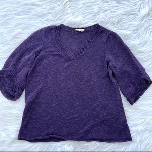 Eileen fisher purple linen blend v-neck half sleeve knit sweater